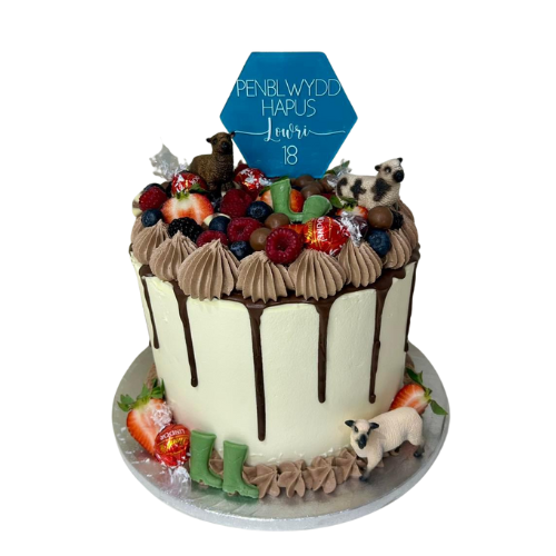 Turquoise Hexagon Penblwydd Hapus cake topper