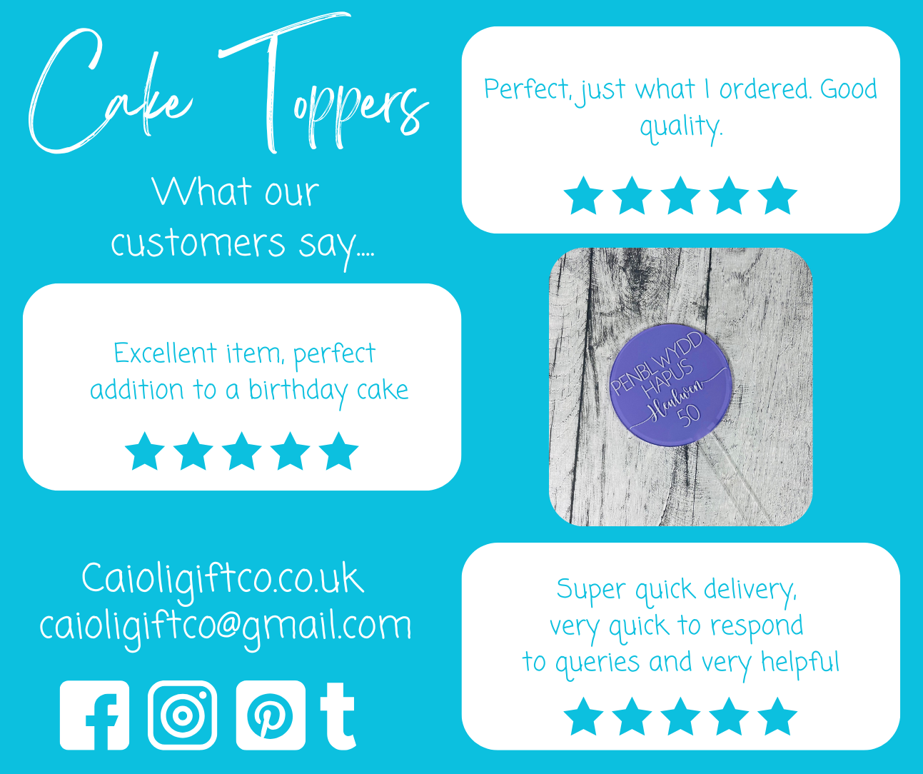 Penblwydd Hapus Cake Topper - Purple