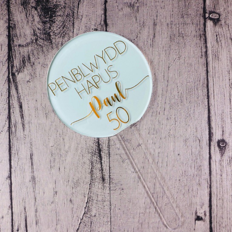 Welsh Penblwydd Hapus Cake Topper - Grey