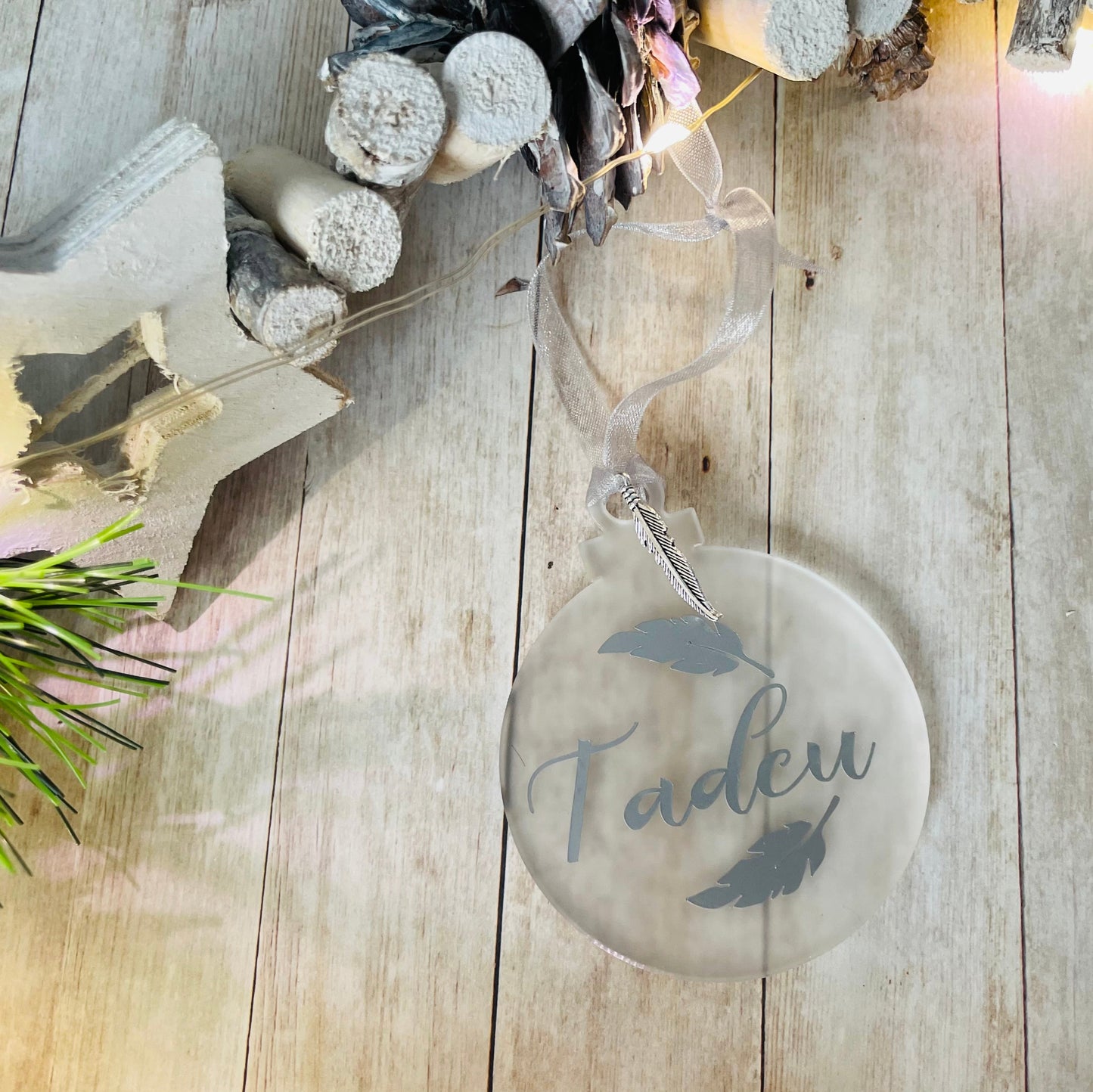 Tadcu Memorial Tree Decoration with feather charm