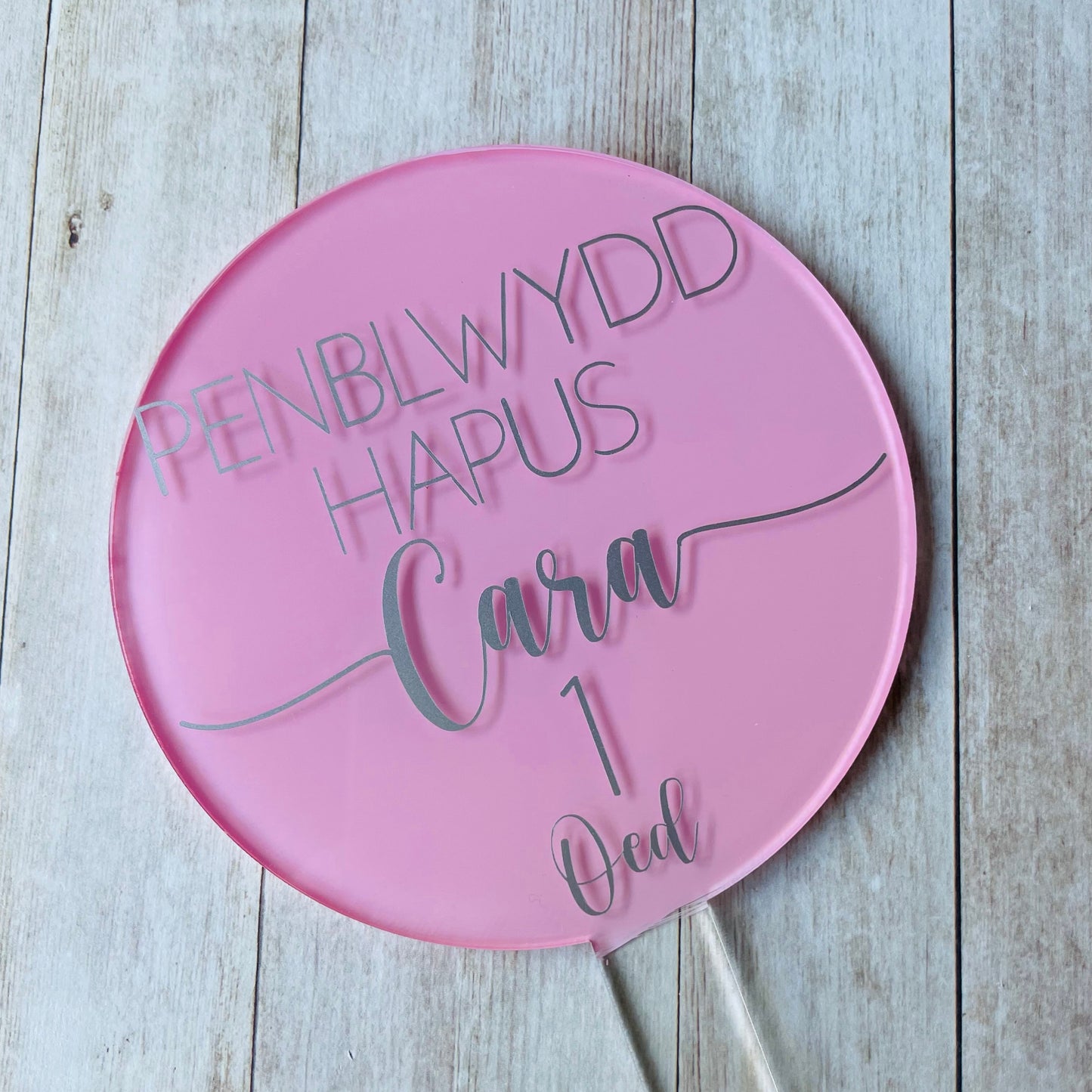 Penblwydd Hapus Kids Cake Topper - Baby Pink
