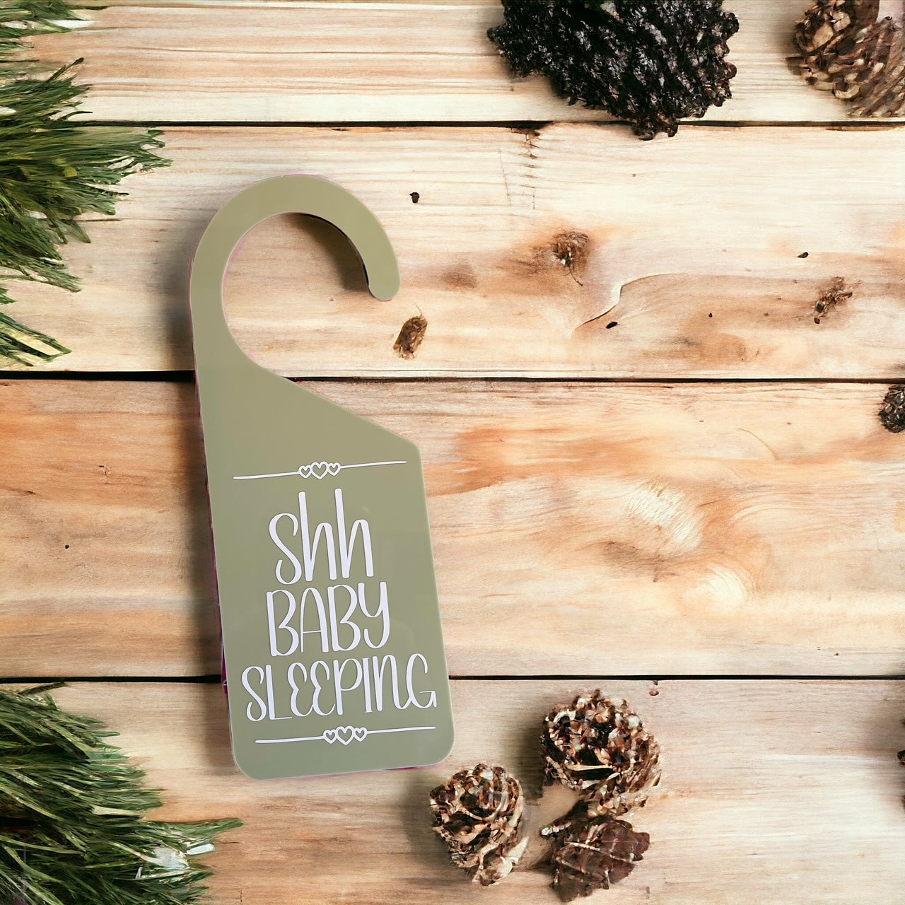 Baby Sleeping Door Hanger - Sage Green