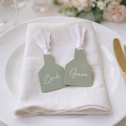 Cow Tag Wedding Place Settings - Sage Green