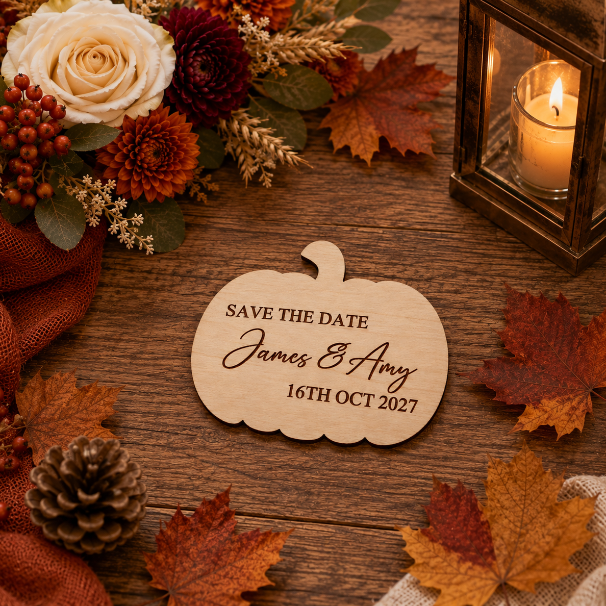 Personalised Wooden Pumpkin Save the Date Magnet