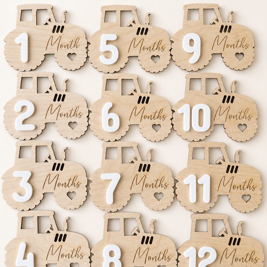 Wooden baby milestone cards with numbers 1 to 12 months 