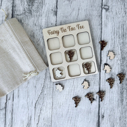 Handcrafted Wooden Tic Tac Toe Travel Game: Fairy Edition