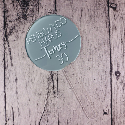 Welsh Penblwydd Hapus Cake Topper - Grey