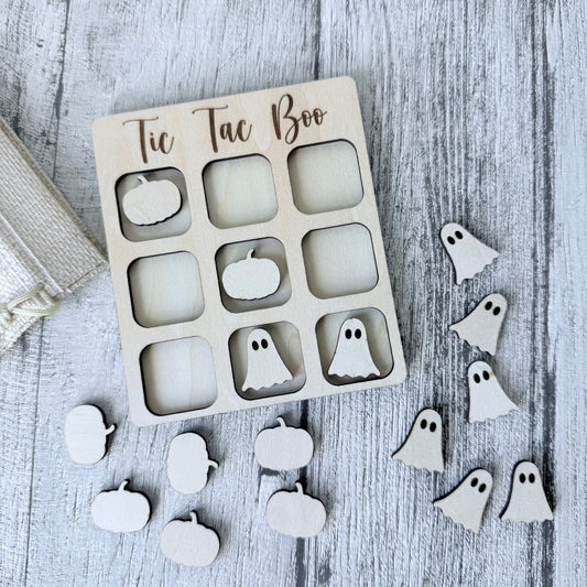 Handcrafted Wooden Tic Tac Toe Travel Game: Halloween Edition
