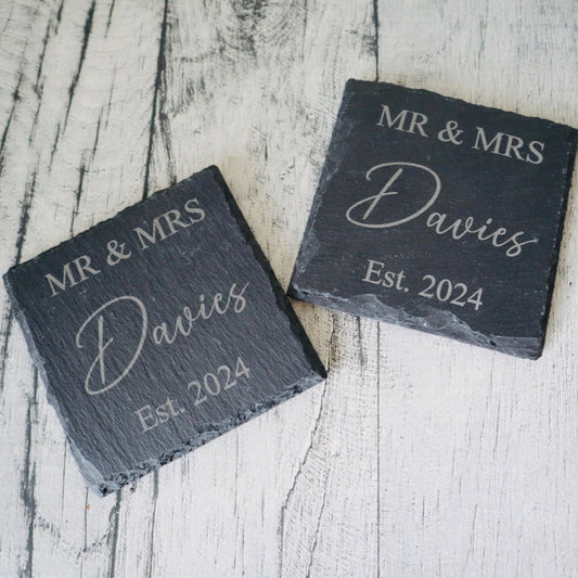 Personalised Mr & Mrs Slate Coaster