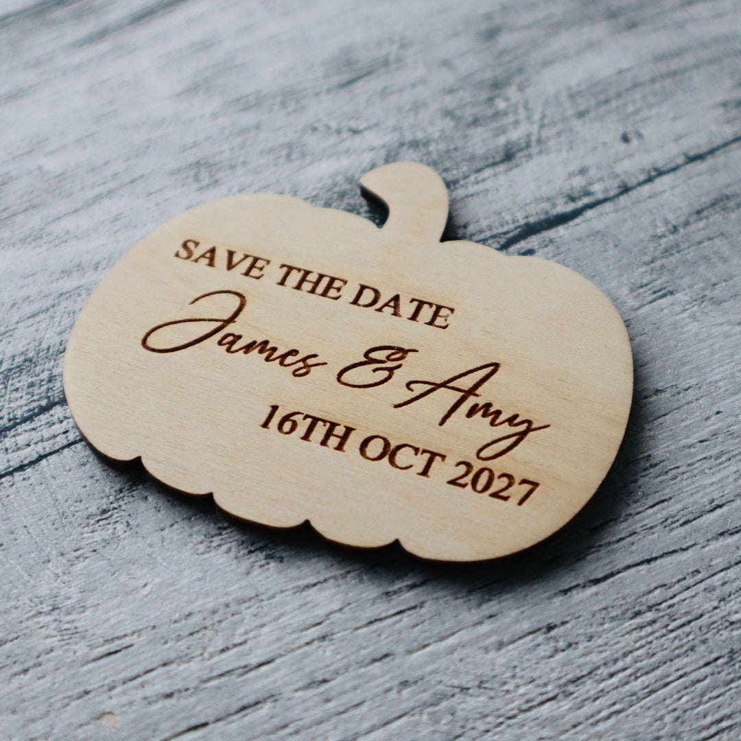 Personalised Wooden Pumpkin Save the Date Magnet