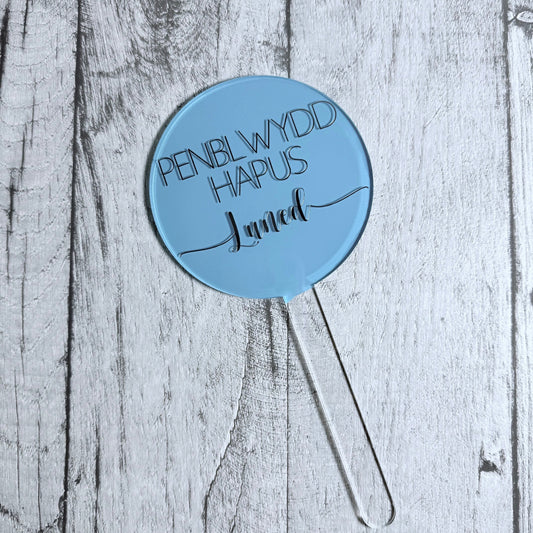 Penblwydd Hapus Cake Topper - Pale Blue