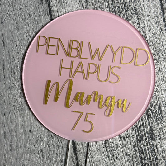 Penblwydd Hapus Kids Cake Topper - Baby Pink