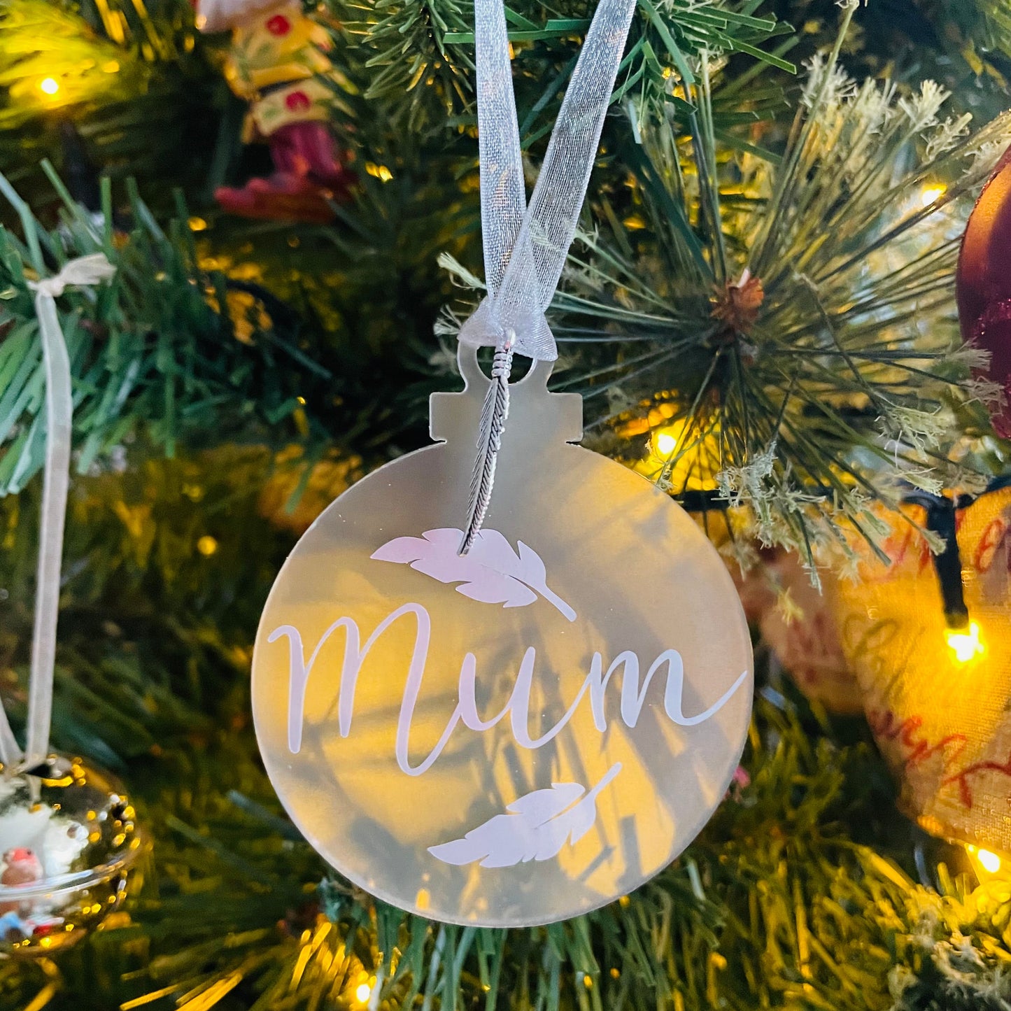 Mum Memorial Tree Decoration with feather charm