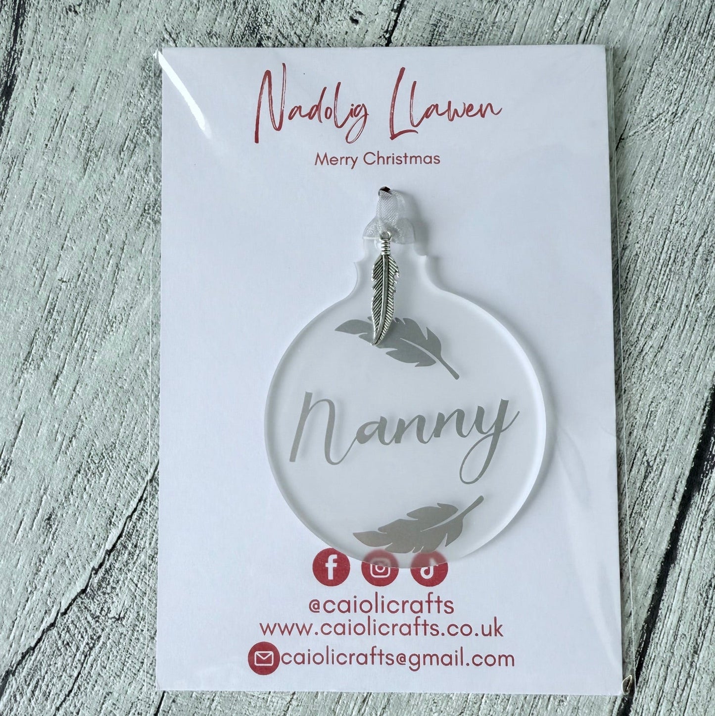 Nanny Memorial Tree Decoration with feather charm