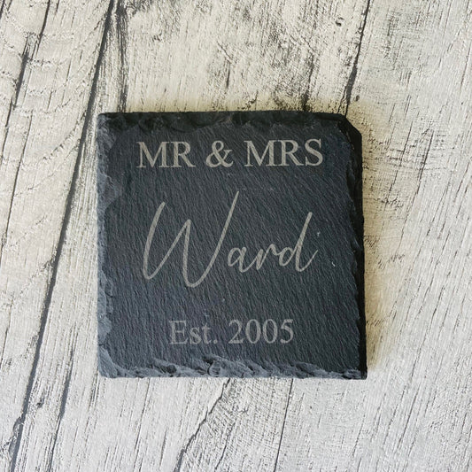 Personalised Mr & Mrs Slate Coaster