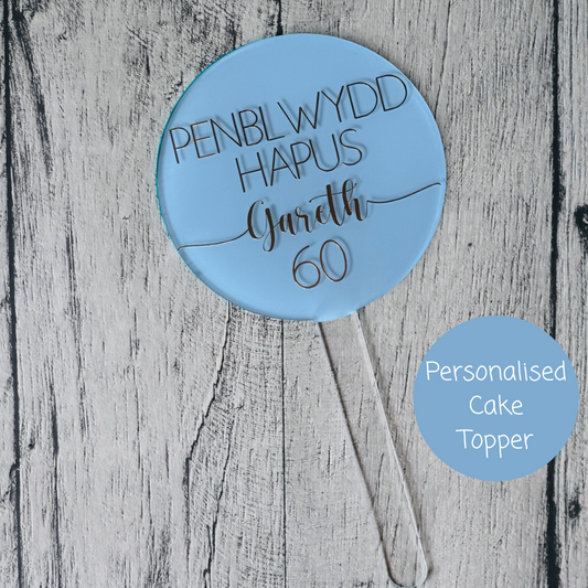 Penblwydd Hapus Cake Topper - Pale Blue