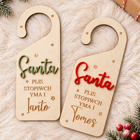 Welsh Santa Stop Here Door Hanger