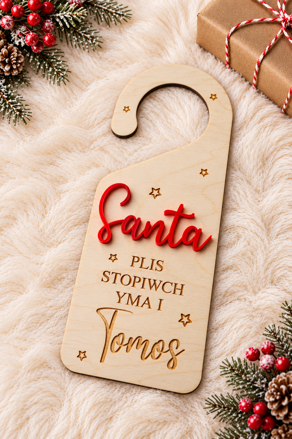 Welsh Santa Stop Here Door Hanger