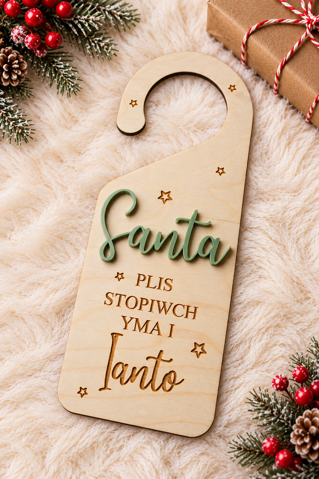 Welsh Santa Stop Here Door Hanger