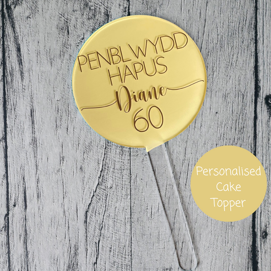Penblwydd Hapus Cake Topper - Pale Yellow