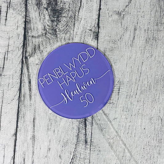 Penblwydd Hapus Cake Topper - Purple